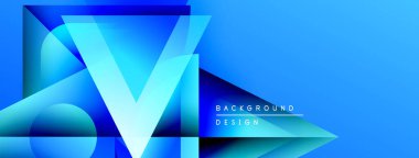 Soyut mavi tasarım katmanlı geometrik şekiller içerir. Gradyan renkler dinamik görsel efekt yaratır. Dijital projeler için modern arkaplan.