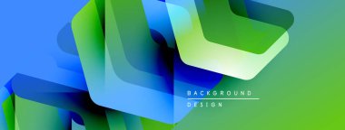 Soyut geometrik şekiller örtüşür, parlak mavi, yeşil eğimler yaratır. Modern tasarım teknoloji, yenilik, akıcılık öneriyor..