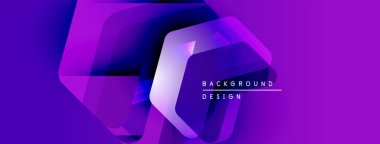 Soyut mor tasarım üst üste binen altıgen şekiller içerir. Gradyan renkler dinamik görsel efekt yaratır. Sunumlar için modern arkaplan uygun.