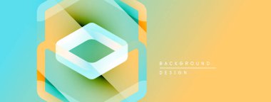 Soyut geometrik tasarım. Katmanlar, turkuaz, sarı ve turuncu renkler kullanarak derinlik yaratır. Modern, canlı görsel kompozisyon.