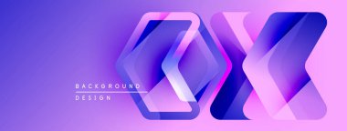 Soyut geometrik tasarım. Mor, pembe eğimler katmanlı altıgen şekilleri yaratır. Dijital projeler için modern arkaplan.