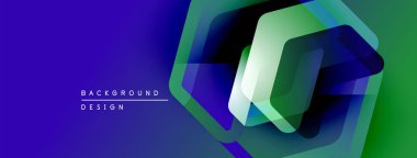 Soyut geometrik tasarım. Katmanlar örtüşüyor, parlak mavi ve yeşil renkler yaratıyorlar. Modern estetik, uygun arkaplan ögesi.