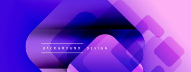 Soyut mor tasarım üst üste binen kareler, gradyanlar. Metin, kompozisyon içerisindeki arkaplan tasarımını okur. Modern, canlı estetik..