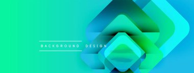 Soyut geometrik şekiller örtüşür, canlı bir değişim etkisi yaratır. Turkuaz, mavi renkler dizaynın hakimi. Modern, dinamik kompozisyon.