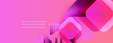 Pembe soyut arkaplan özellikleri üst üste binen yuvarlak kareler. Metin arka plan tasarımı okur. Gradyan gölgeler derinlik yaratır, modern estetik.