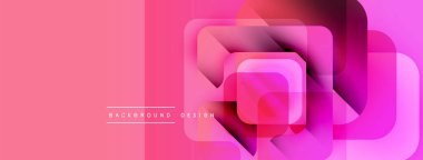 Soyut geometrik şekiller örtüşür, canlı pembe gradyan arkaplan oluşturur. Modern tasarım elementleri yenilik ve teknoloji öneriyor.