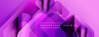Soyut mor arkaplan. Üst üste binen şekiller dinamik ve modern görsel efektler yaratır. Gradyan renkler derinlik ve doku ekler.
