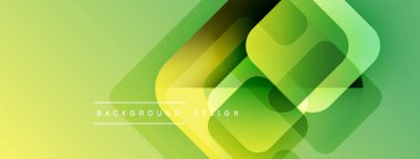 Soyut geometrik tasarım. Üst üste binen yuvarlak kareler dinamik görsel efekt yaratır. Sarı tonlarda, yeşil baskın kompozisyonda. Modern arkaplan dokusu.