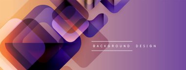 Soyut geometrik şekiller örtüşür, canlı bir değişim etkisi yaratır. Mor, turuncu renkler tasarımda baskın. Modern estetik.
