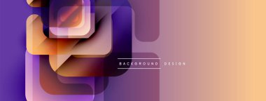 Soyut geometrik şekiller örtüşüyor, renk değişimleri yaratıyor. Mor, turuncu renkli modern tasarım. Minimalist estetik.