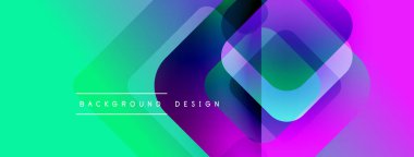 Soyut geometrik şekiller örtüşür, canlı bir değişim etkisi yaratır. Turkuaz renkler mora, morlar da sağ tarafa. Metin arkaplan tasarımı okur.