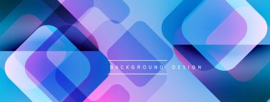 Soyut geometrik şekiller örtüşür, parlak mavi ve mor renkler yaratır. Modern tasarım arka planlar, pankartlar, sunumlar için uygun.