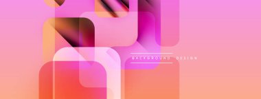 Soyut geometrik şekiller örtüşüyor, canlı pembe, turuncu gradyan oluşturuyor. Arkaplan ve sunumlar için uygun modern tasarım.