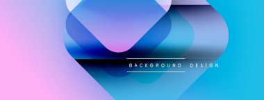 Soyut gradyanlar harmanlanarak katmanlanmış şekiller oluşturur. Pembe, mavi renkler tasarıma hükmediyor ve modern bir zemin oluşturuyor. Metin arkaplan tasarımı okur.