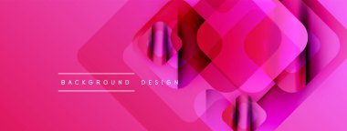 Soyut pembe dizayn özellikleri üst üste binen kareler, dikdörtgenler. Gradyan gölgeler dinamik görsel efekt yaratır. Metin arkaplan tasarımı okur.