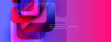 Soyut geometrik şekiller örtüşür, canlı gradyanlar yaratır. Pembe, mavi, mor renkler tasarımda baskın. Modern estetik.