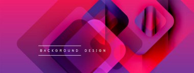 Soyut geometrik şekiller örtüşüyor, canlı mor, pembe, kırmızı renkler yaratıyor. Modern tasarım elementleri dinamik görsel deneyim önerir.