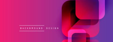 Soyut, enerjik bir arkaplan. Geometrik şekiller örtüşür, dinamik görsel efekt yaratır. Pembe, mor, mavi renkler kompozisyona hakim. Modern tasarım ögesi.