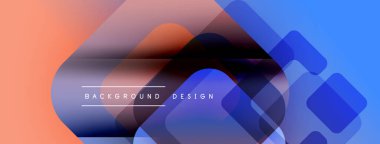 Soyut arkaplan özellikleri üst üste binen kareler, gradyanlar. Renkler arasında mavi, pembe, mor var. Metin arka plan tasarımı okur. Modern, dinamik kompozisyon.