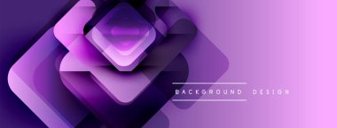 Soyut mor eğimli arkaplan. Üst üste binen kareler modern tasarım yaratır. Minimalist estetik, dijital projeler için uygun.