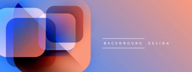 Soyut geometrik şekiller çakışıyor. Renkler maviden pembeye karışıyor. Minimalist tasarım arka planlar ve pankartlar için uygundur.