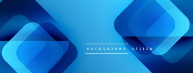 Soyut mavi geometrik şekiller kesişir. Modern tasarım gradyan, katmanlar, metin okuma arka plan tasarımı içerir. Temiz, canlı estetik..