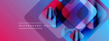 Soyut geometrik şekiller örtüşür, canlı gradyanlar yaratır. Pembe, mor, mavi renkler dizaynda baskın. Modern, dinamik kompozisyon.