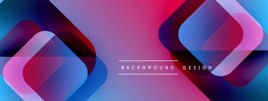 Soyut geometrik şekiller örtüşüyor, canlı mor, mavi ve pembe renkler yaratıyor. Modern tasarım arka planlar, pankartlar, sunumlar için uygun.