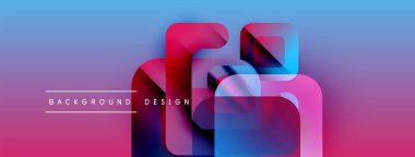 Soyut geometrik şekiller örtüşür, canlı bir gradyan arkaplan oluşturur. Pembe, mavi renkler kompozisyona hakim. Metin arkaplan tasarımı okur.