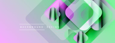 Soyut geometrik şekiller örtüşür, canlı bir değişim etkisi yaratır. Mor, yeşil renkler tasarıma egemen, modern estetik.