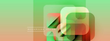 Soyut geometrik şekiller çakışıyor. Renkler yeşilden turuncuya karışıyor. Metin arka plan tasarımı okur. Minimalist tarz, modern estetik.