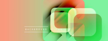 Soyut geometrik şekiller çakışıyor. Yumuşak eğimler canlı renk değişimleri yaratır. Metin elemanları mevcut olan minimalist tasarım.