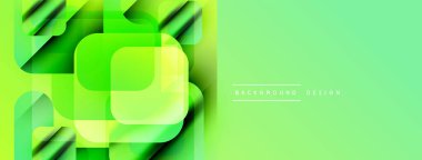 Soyut yeşil tasarım özellikleri üst üste binen kareler, gradyanlar, ışık efektleri. Pankartlar ve sunumlar için modern arkaplan uygun.