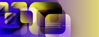 Soyut geometrik şekiller çakışıyor. Renkler modern görsel efekt yaratır. Sarı, mor renkler kompozisyona hakim..