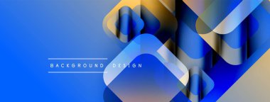 Soyut mavi tasarım, üst üste binen geometrik şekiller. Gradyan renkler dinamik görsel efekt yaratır. Dijital projeler için modern arkaplan.
