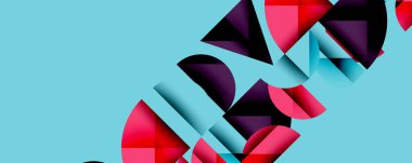 Soyut geometrik şekiller örtüşür, dinamik bileşim yaratır. Pembe, siyah, turkuaz renkler tasarımda baskın. Modern estetik.