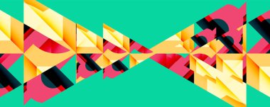 Soyut geometrik desen. Parlak renkler dinamik görsel efekt yaratır. Şekiller kesişiyor, karmaşık bileşim oluşturuyor. Modern tasarım ögesi.