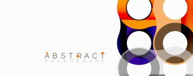 Modern soyut tasarım. Üst üste binen daireler dinamik görsel efekt yaratır. Parlak renkler beyaz boşlukla tezat oluşturur. Basit, temiz kompozisyon.