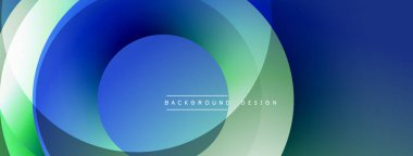 Soyut mavi tasarım, üst üste binen daireler. Gradyan gölgeler derinlik yaratır, modern estetik. Mevcut en küçük metin, temiz bileşim.