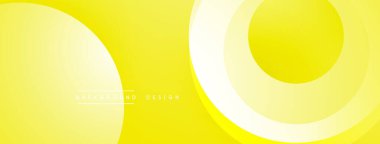 Parlak sarı soyut arka plan. Üst üste binen daireler dinamik görsel efekt yaratır. Basit tasarım, modern estetik..