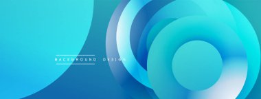 Soyut mavi katmanlar dinamik arkaplan oluşturur. Düz eğimler, dairesel şekiller modern tasarım, temiz estetik.