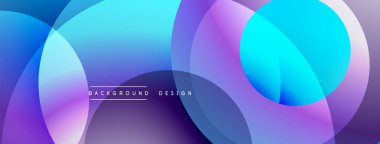 Soyut daireler örtüşüyor, parlak mavi ve mor renkler yaratıyor. Arka planlar ve sunumlar için modern tasarım öğesi. Yumuşak geçişler görünür.