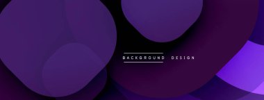 Soyut mor şekiller örtüşür, dinamik görsel efekt yaratır. Koyu arkaplan canlı renk değişimlerini vurgular. Minimalist metin mevcut.