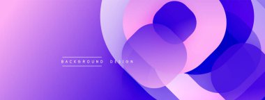 Soyut mor arkaplan. Üst üste binen daireler dinamik görsel efekt yaratır. Gradyan renkler pürüzsüz, modern tasarım ögesi.