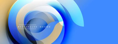 Soyut mavi tasarım eşmerkezli daireler, akışkan şekiller içerir. Altın aksanlar görsel ilgi, modern estetik.