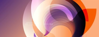 Soyut tasarım özellikleri üst üste binen daireler, gradyanlar. Renkler turuncu, mor, bej. Modern estetik, uygun arkaplan ögesi.