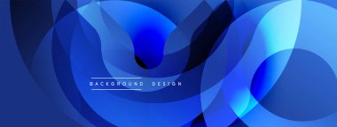 Soyut mavi tasarım. Üst üste binen şekiller dinamik akış yaratır, modern estetik. Yumuşak gradyanlar, canlı renkler. Dijital projeler için arkaplan ögesi.