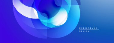 Soyut mavi tasarım üst üste binen yarı saydam şekiller. Gradyan renkler dinamik görsel efekt yaratır. Modern arkaplan ögesi.
