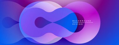 Soyut sıvı şekilleri örtüşür, parlak mor ve mavi renkler yaratır. Arkaplan ve sunumlar için modern tasarım ögesi.