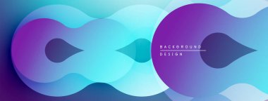 Soyut sıvı şekilleri örtüşür, parlak mavi ve mor renkler yaratır. Modern tasarım hareket, derinlik ve görsel ilgi öneriyor.